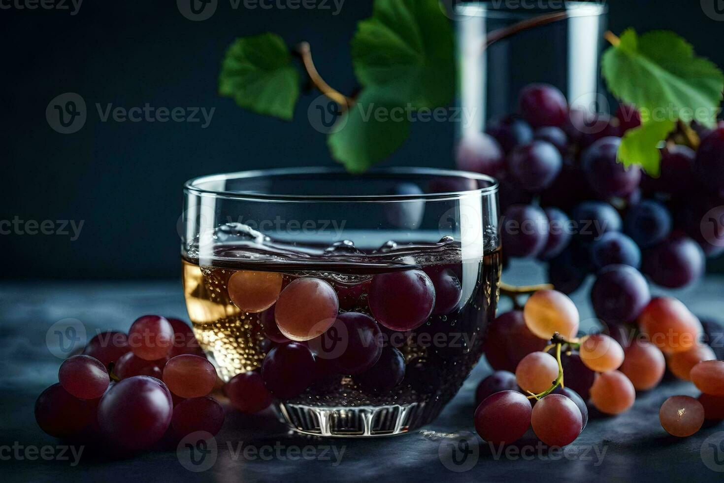 grapes and wine in a glass. AI-Generated photo