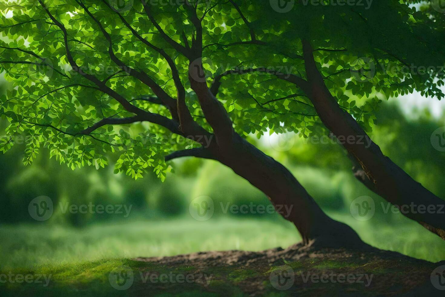 a tree is standing in the middle of a field. AI-Generated photo