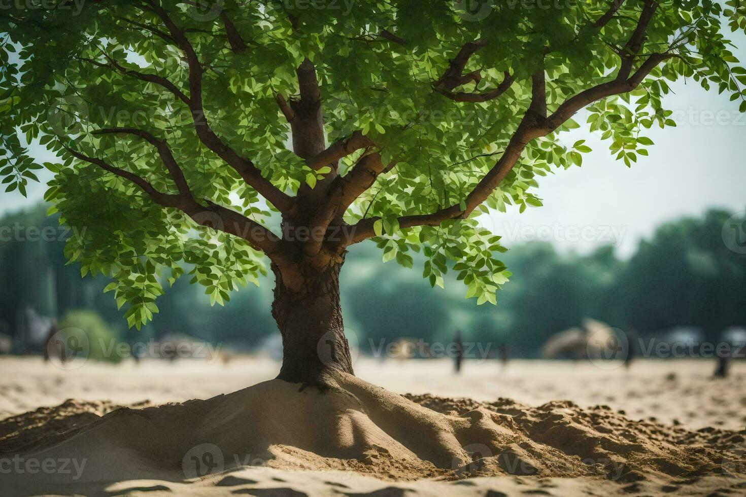 a tree is growing out of the sand in the desert. AI-Generated photo