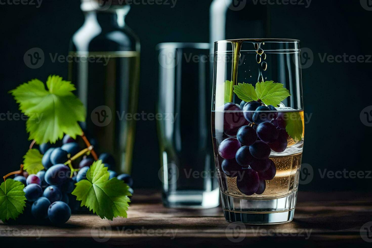wine and grapes in a glass. AI-Generated photo