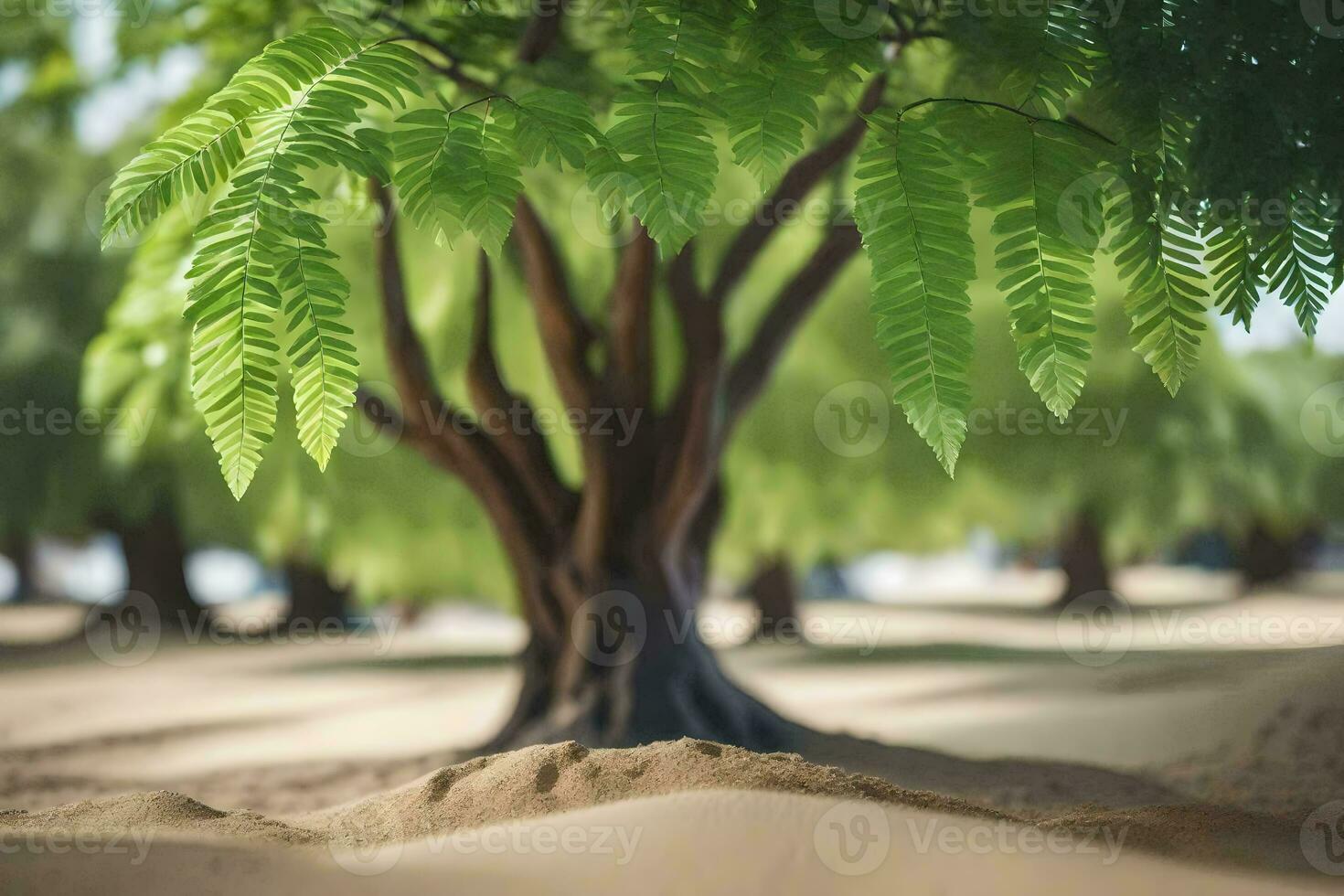a tree in the middle of a desert. AI-Generated photo