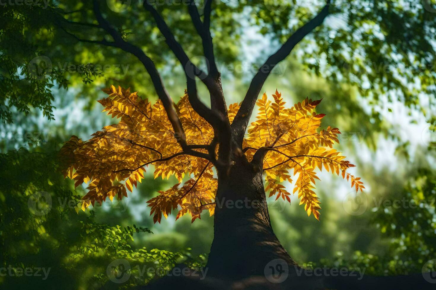 a tree with yellow leaves in the background. AI-Generated photo