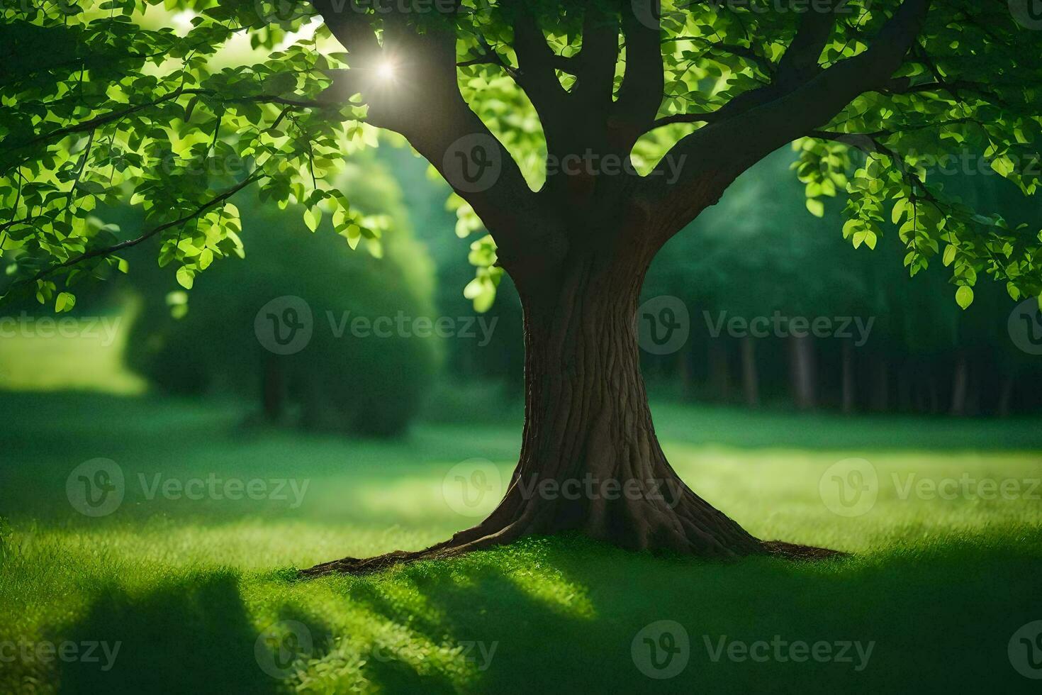 a tree is shown in the sunlight with green leaves. AI-Generated photo