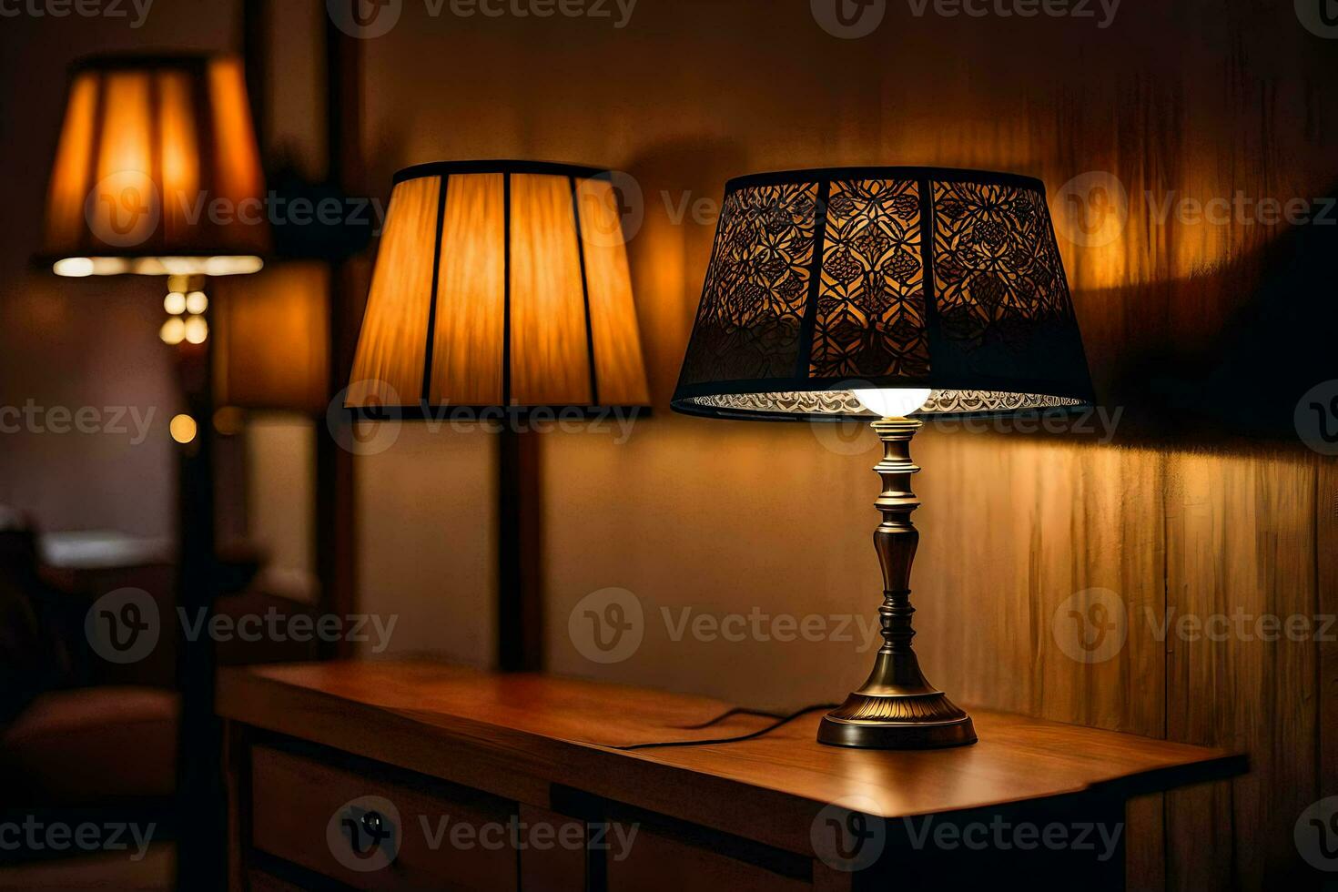 a lamp on a table in a room. AI-Generated photo