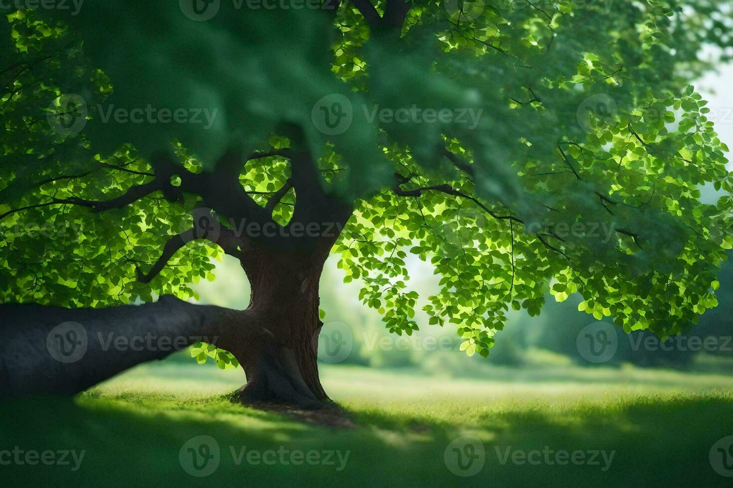 a tree is shown in the middle of a field. AI-Generated photo