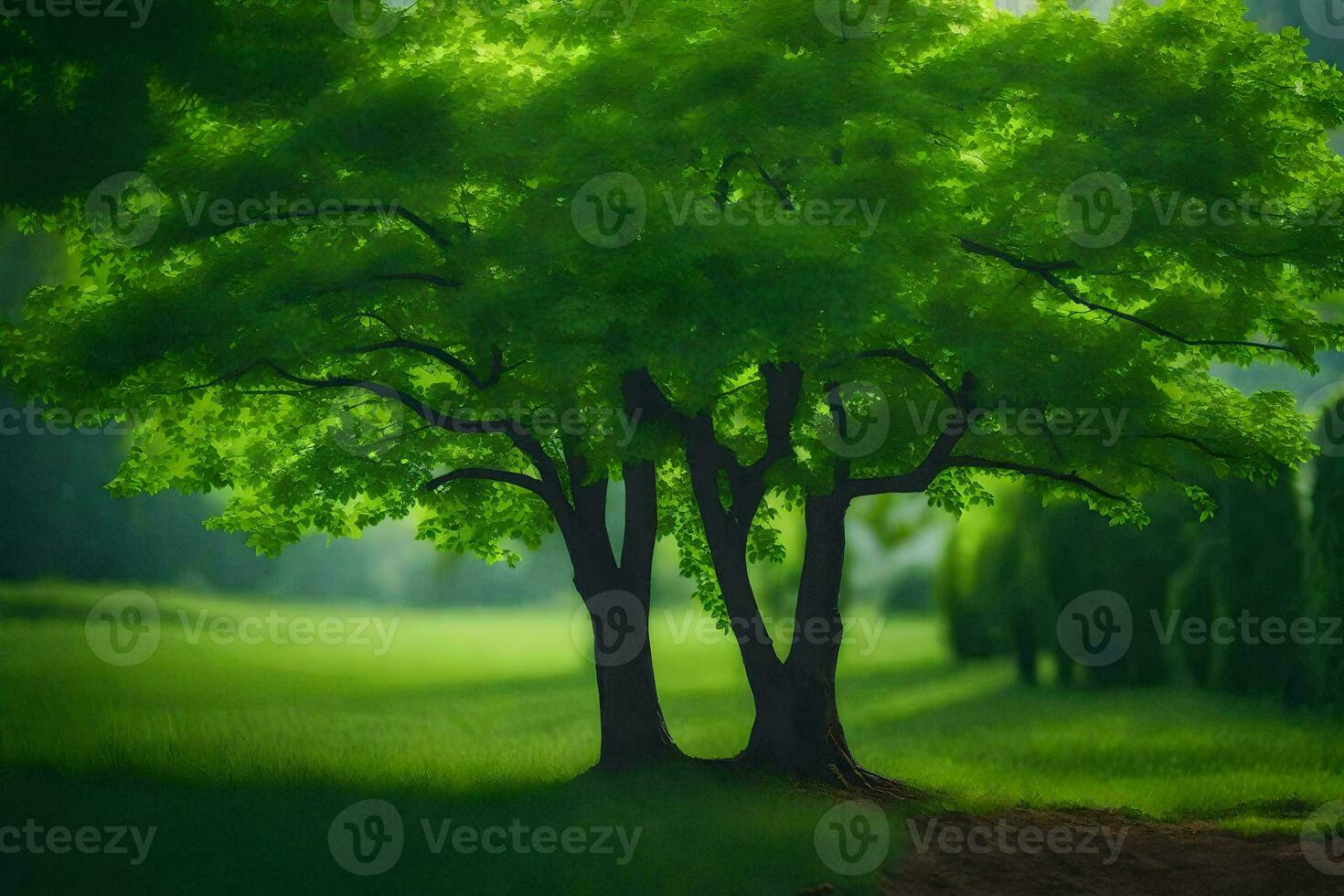 photo wallpaper the sky, trees, grass, the grass, the trees, the grass, the. AI-Generated