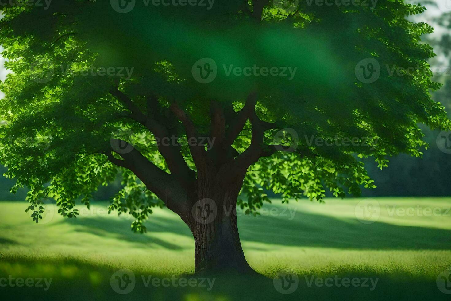 a tree in the middle of a field. AI-Generated photo