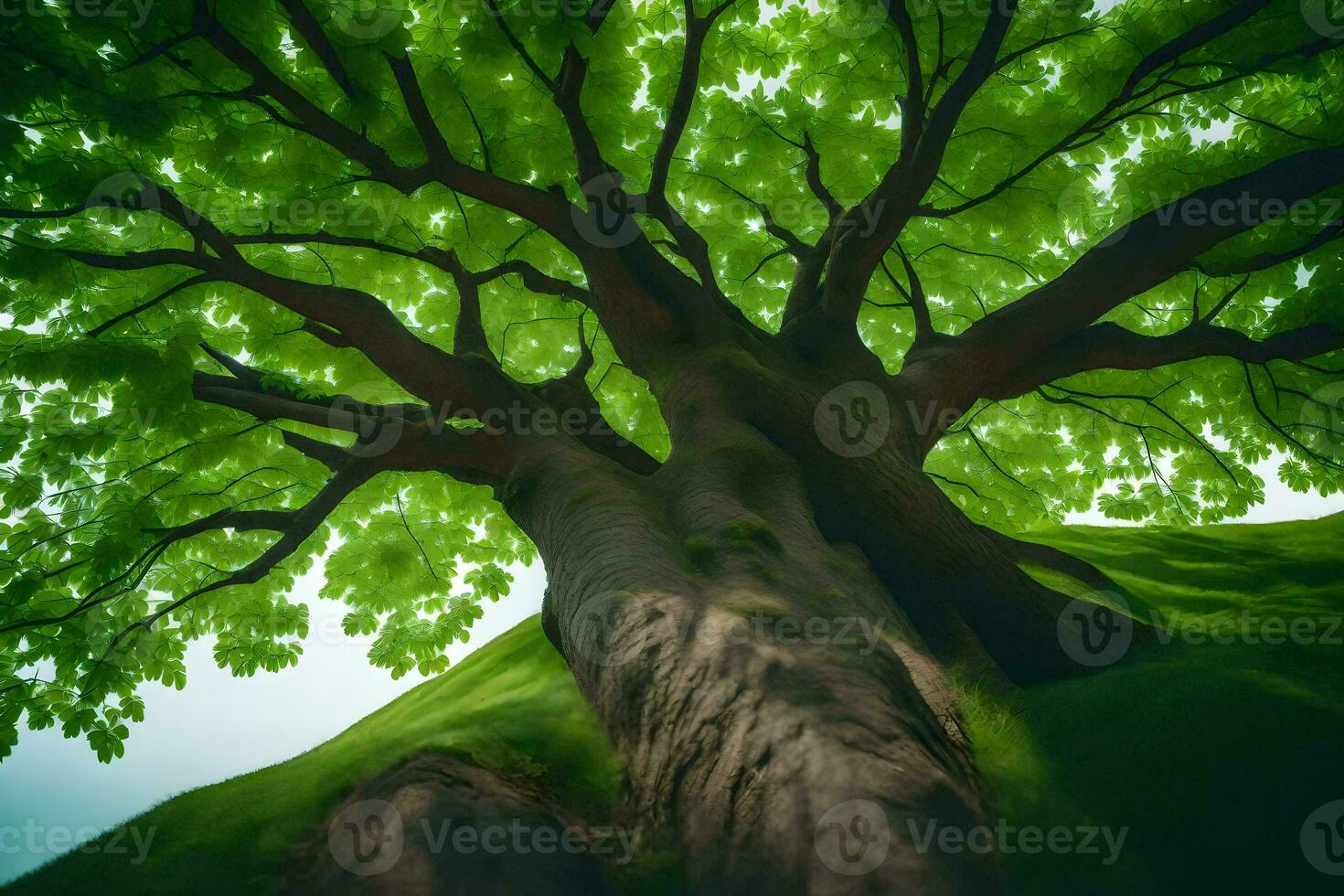 a tree is seen from above with green leaves. AI-Generated photo