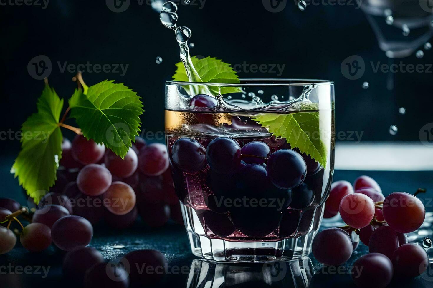 a glass of wine with grapes and leaves. AI-Generated photo