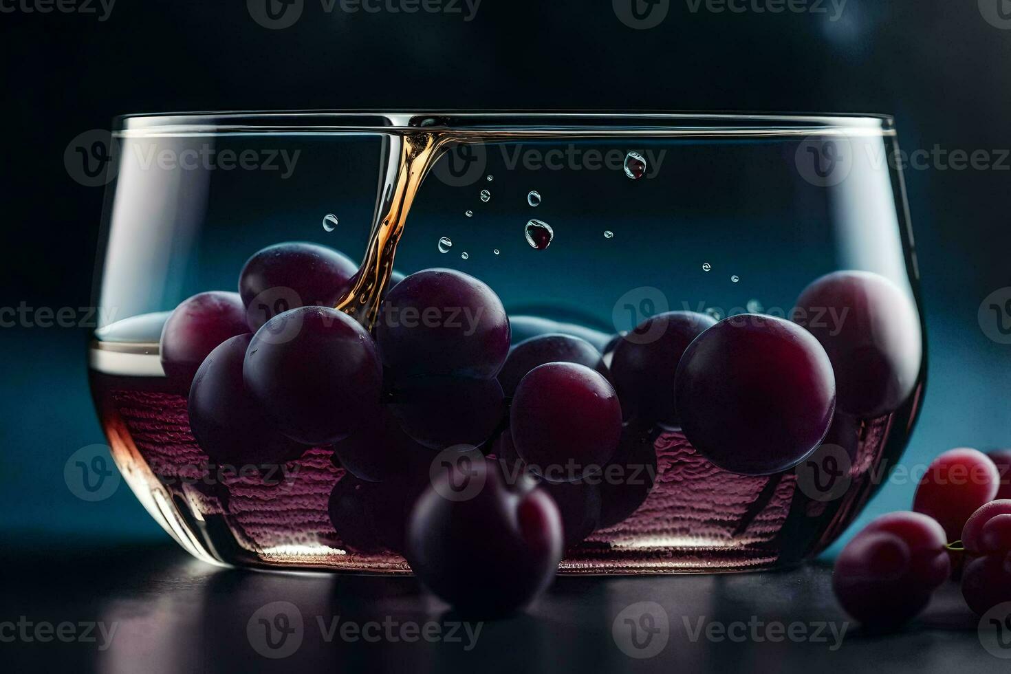 grapes in a glass with water. AI-Generated photo
