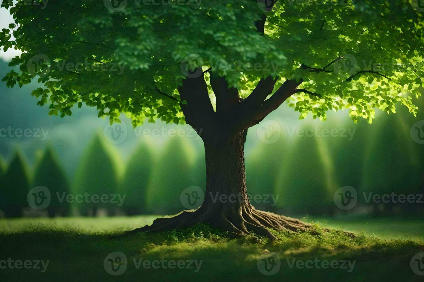 photo wallpaper the sky, trees, grass, the ground, the sun, the trees, the. AI-Generated