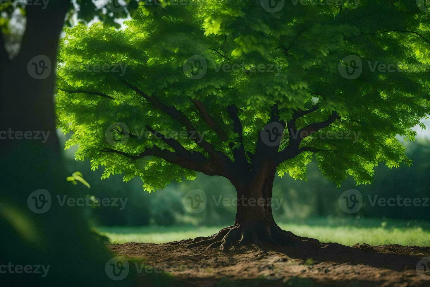 a tree in the middle of a field. AI-Generated photo