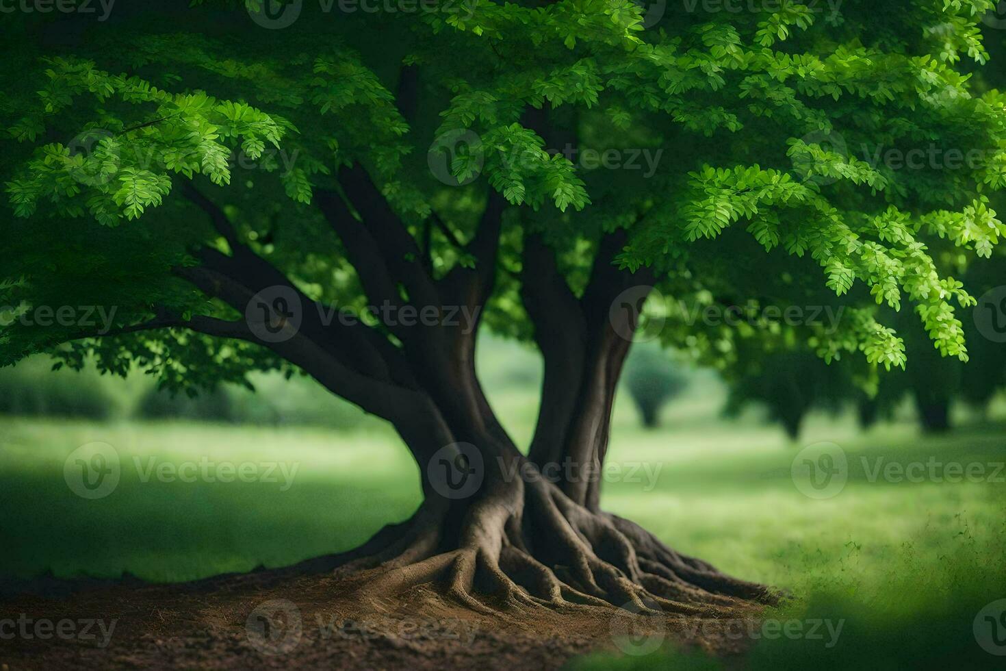 un árbol con raíces en el suelo. generado por ai foto