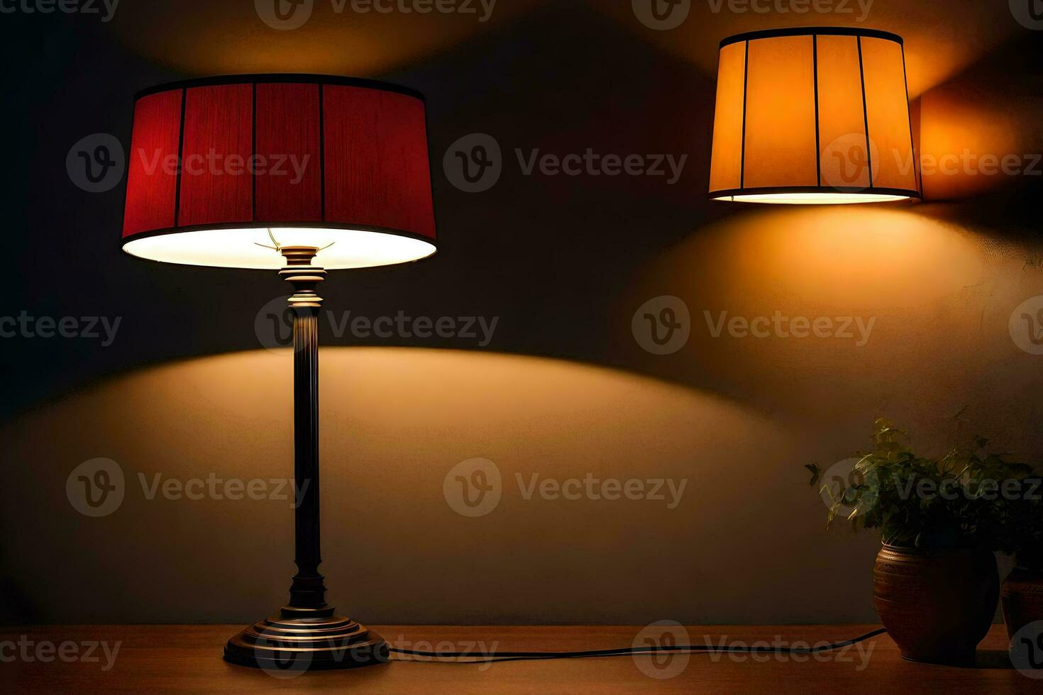 a lamp is on a table next to a lamp shade. AI-Generated photo