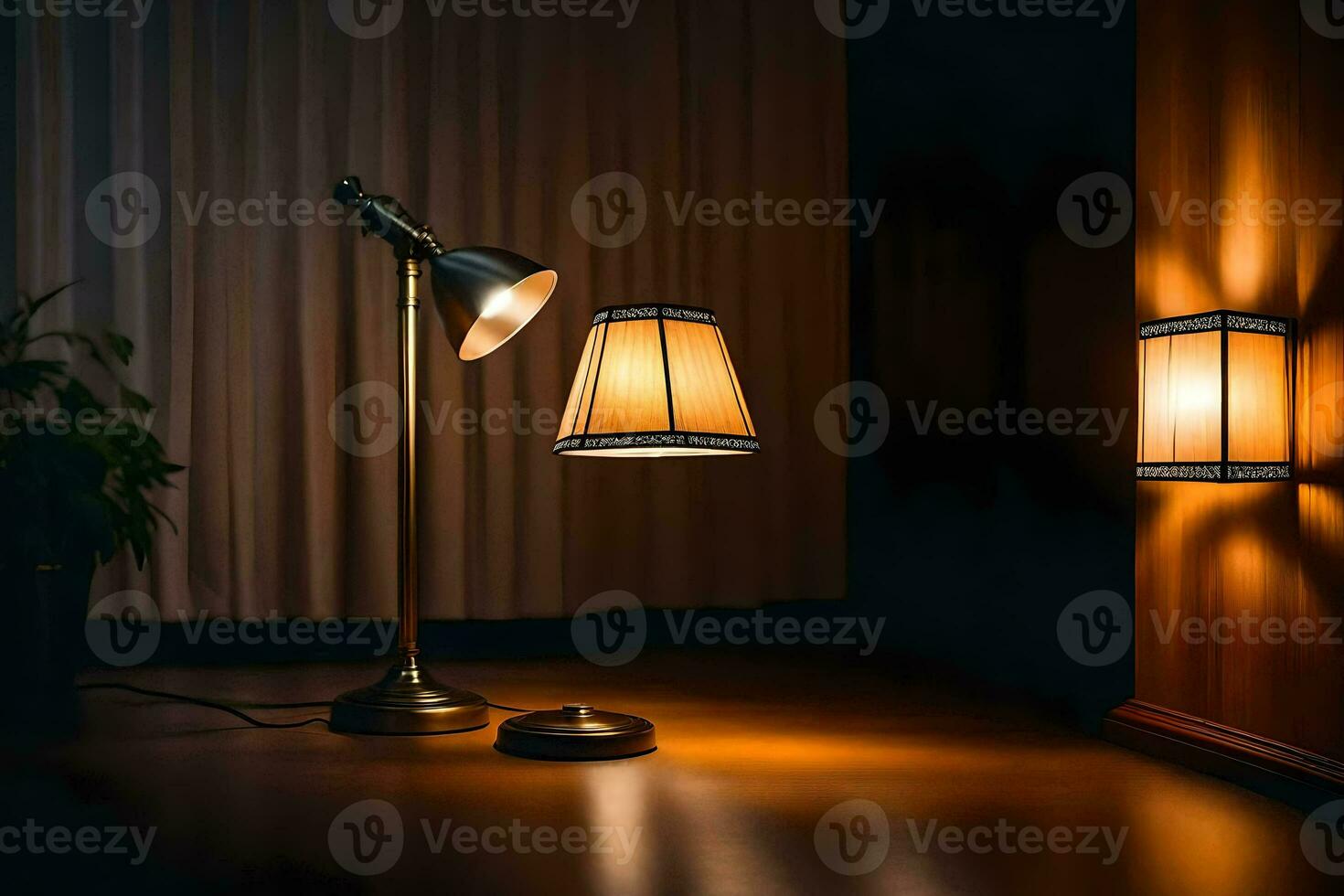 a lamp and a lampshade on a table. AI-Generated photo