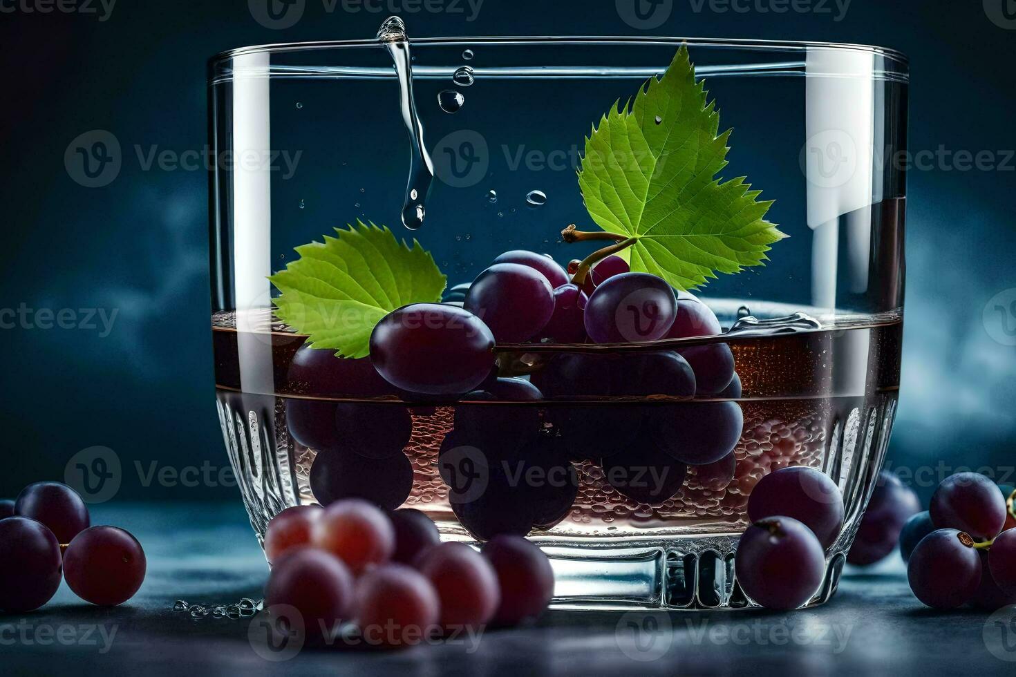 grapes in a glass with water. AI-Generated photo