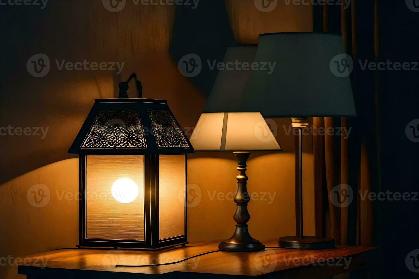 a lamp on a table next to a lamp. AI-Generated photo