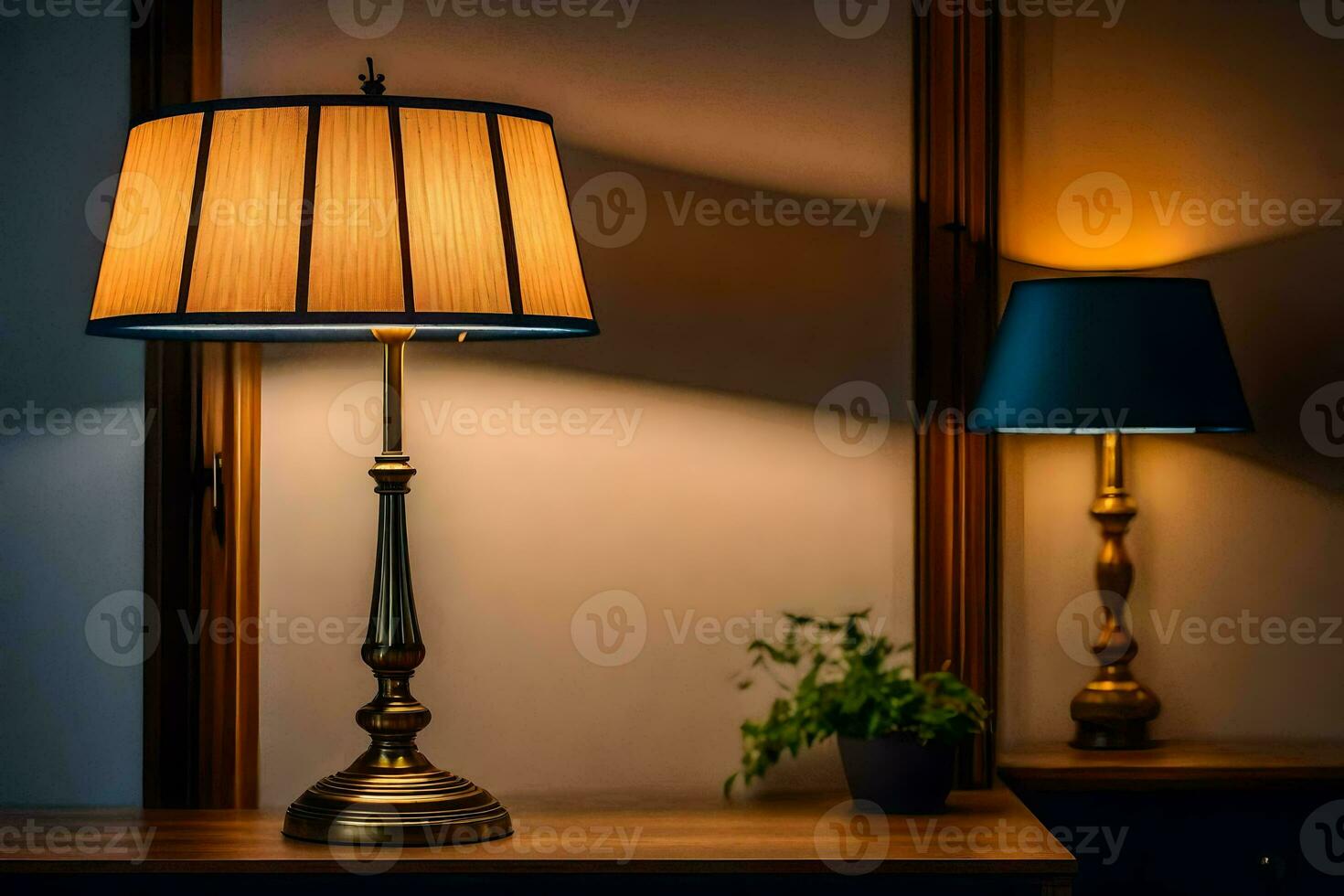 a lamp on a table in a room. AI-Generated photo