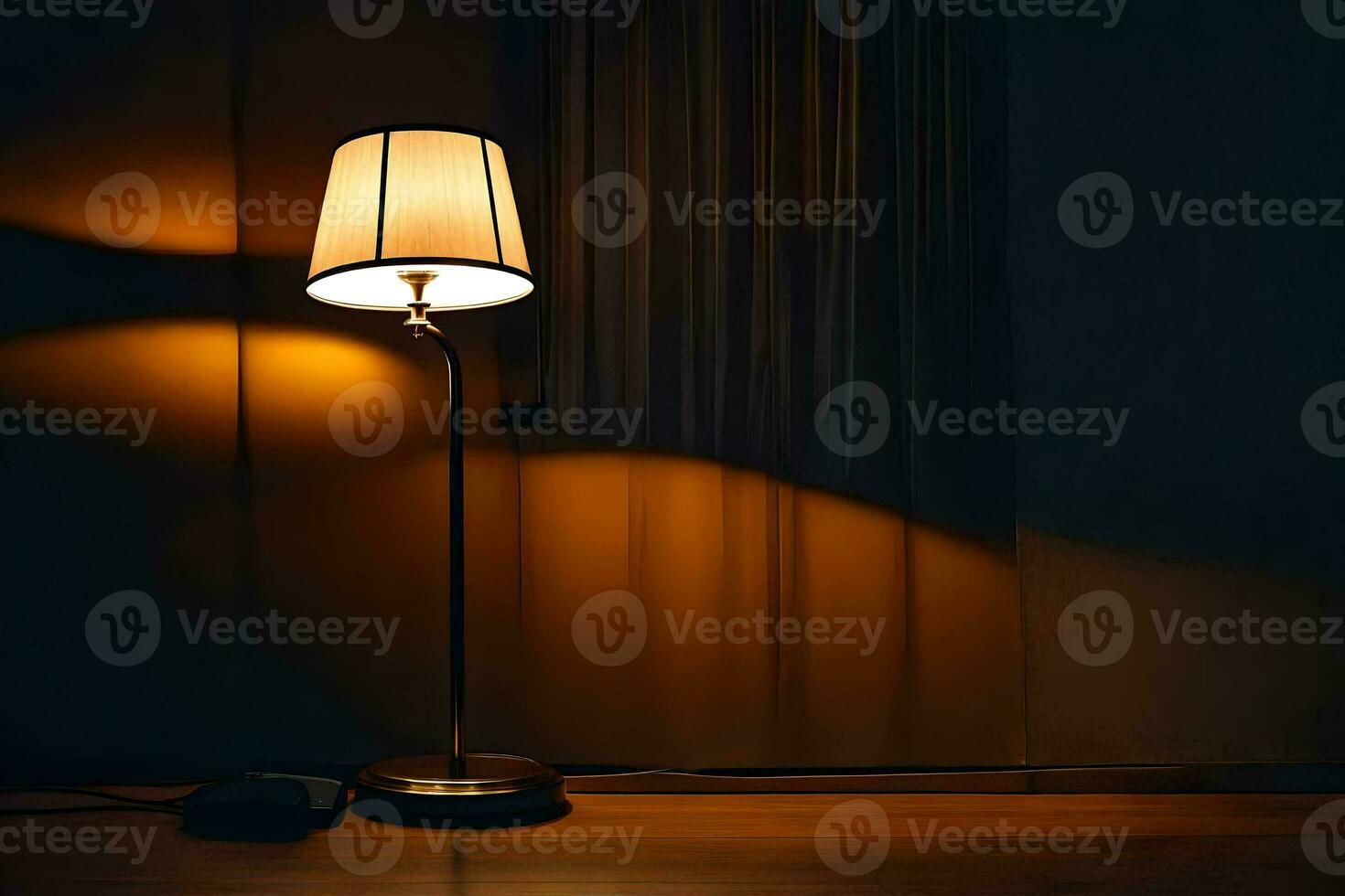 a lamp on a table in a dark room. AI-Generated photo