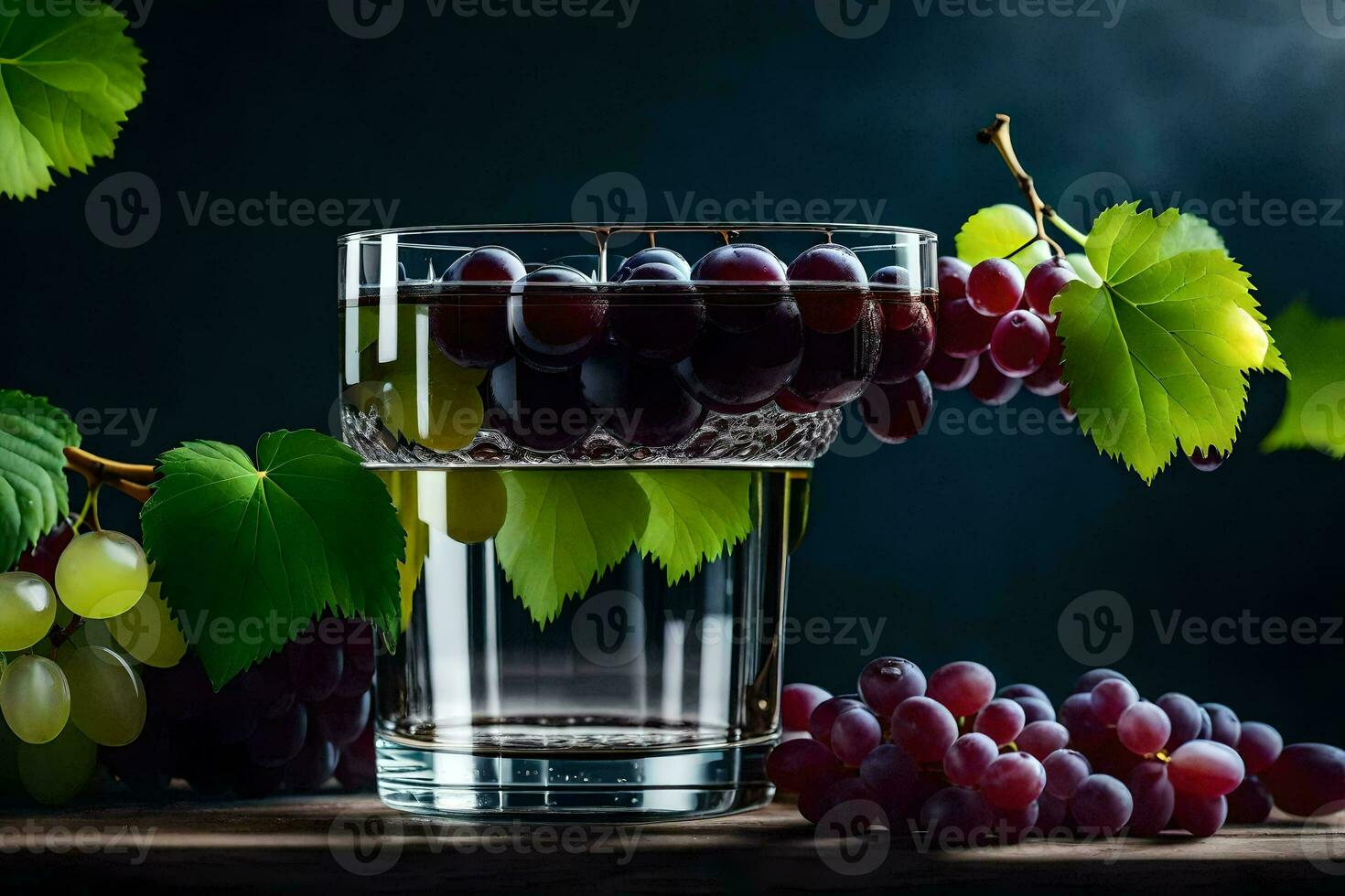 grapes in a glass of water. AI-Generated photo
