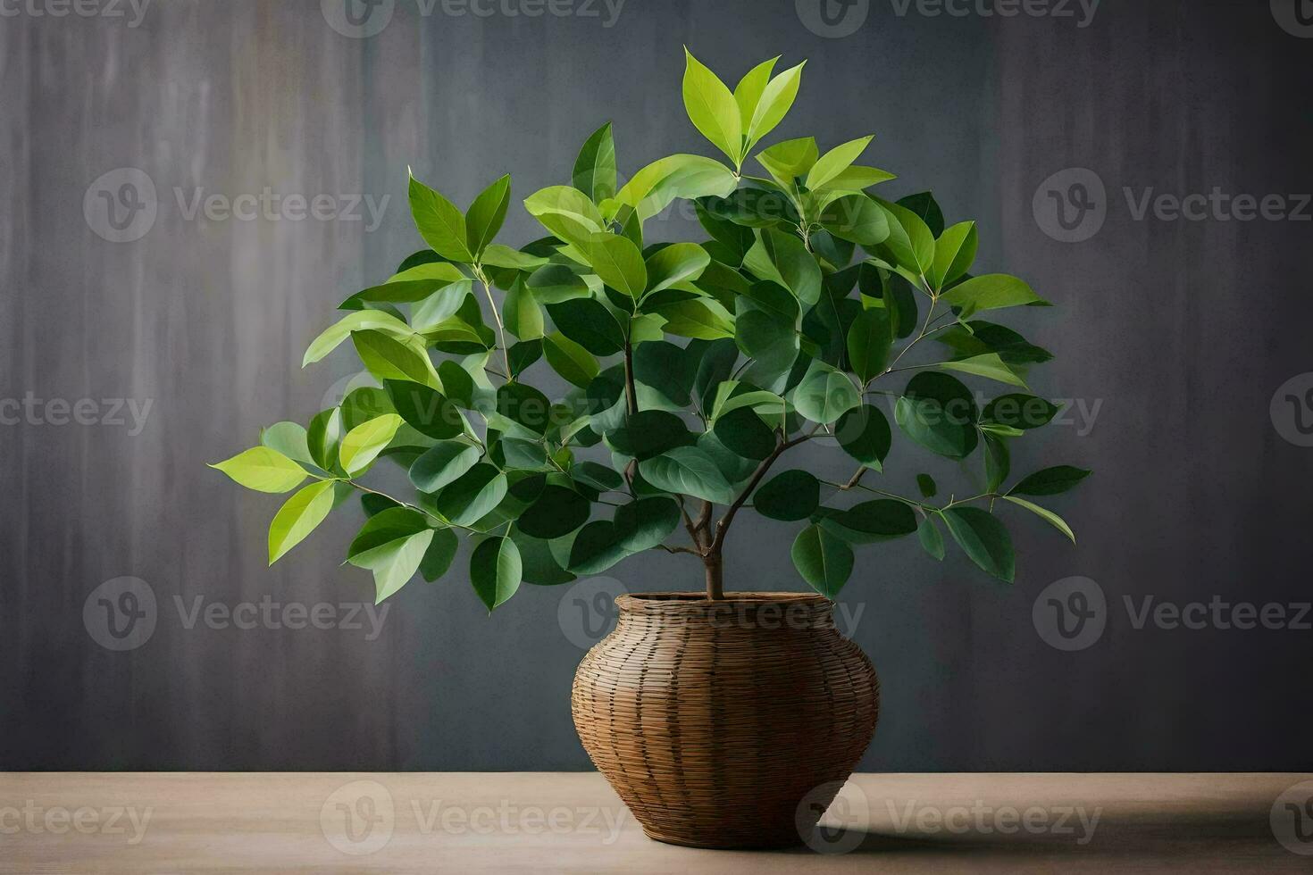 a potted plant on a wooden table. AI-Generated photo