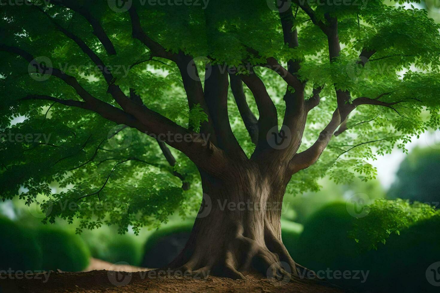 un árbol es mostrado en un foto con un verde antecedentes. generado por ai