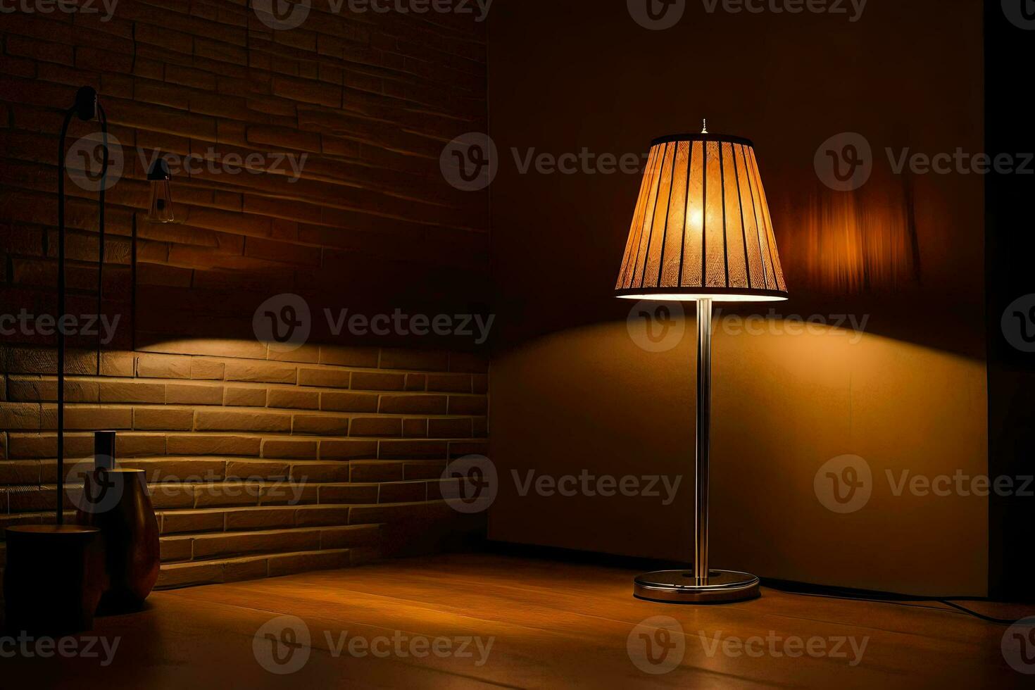 un lámpara es en en un oscuro habitación. generado por ai foto