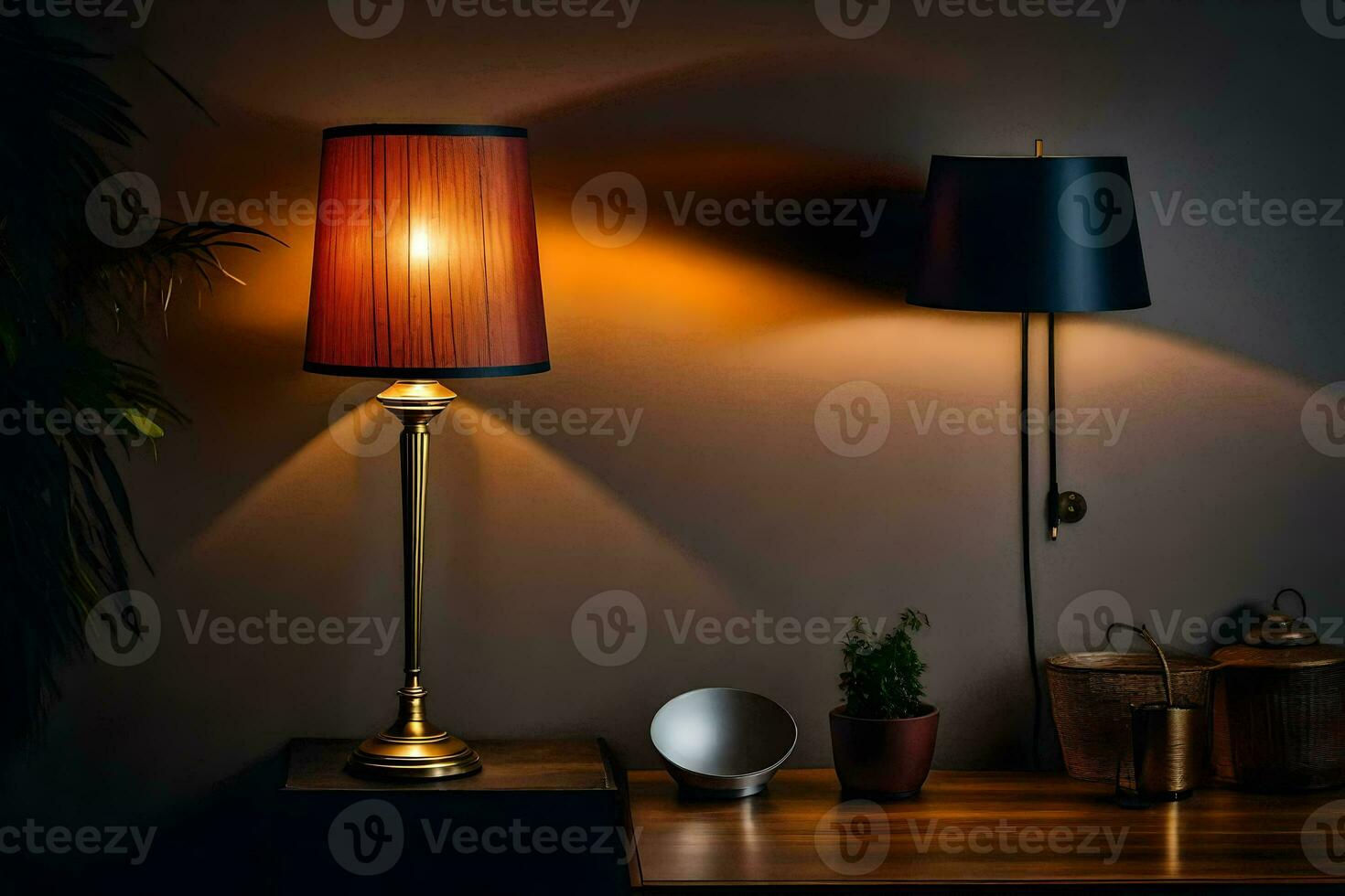 a lamp on a table next to a lamp. AI-Generated photo