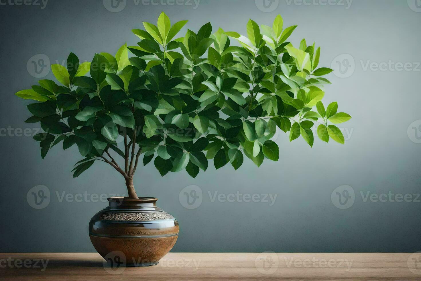 a small plant in a vase on a table. AI-Generated photo