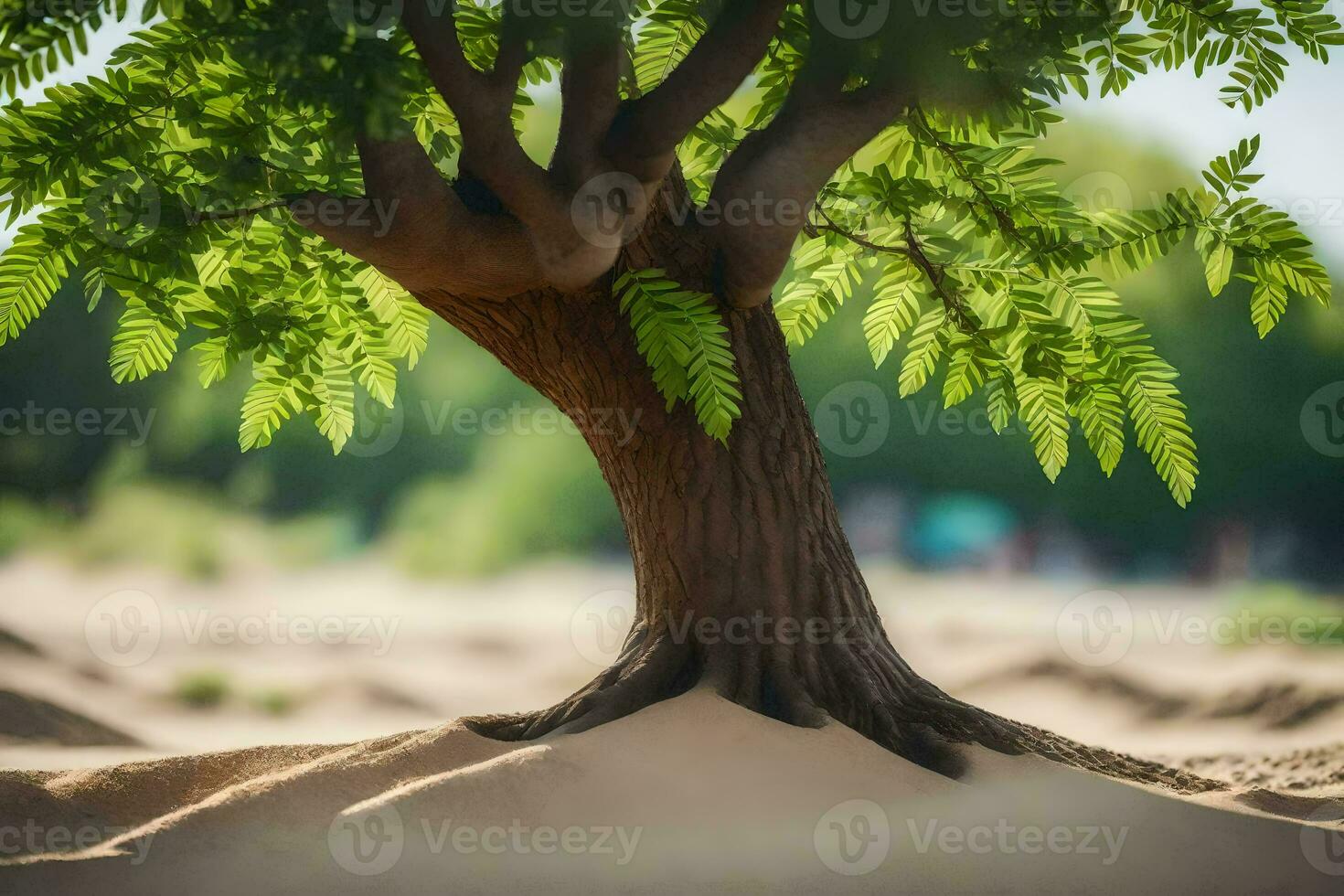 a tree growing out of the sand in the desert. AI-Generated photo