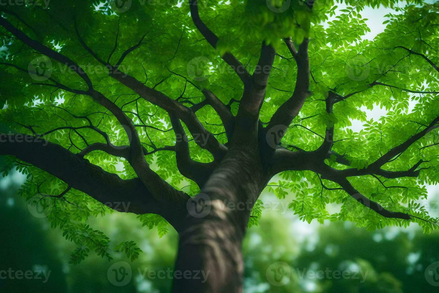 a tree is shown in the foreground with green leaves. AI-Generated photo