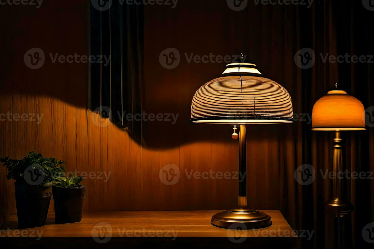 a table lamp and a lamp on a wooden table. AI-Generated photo