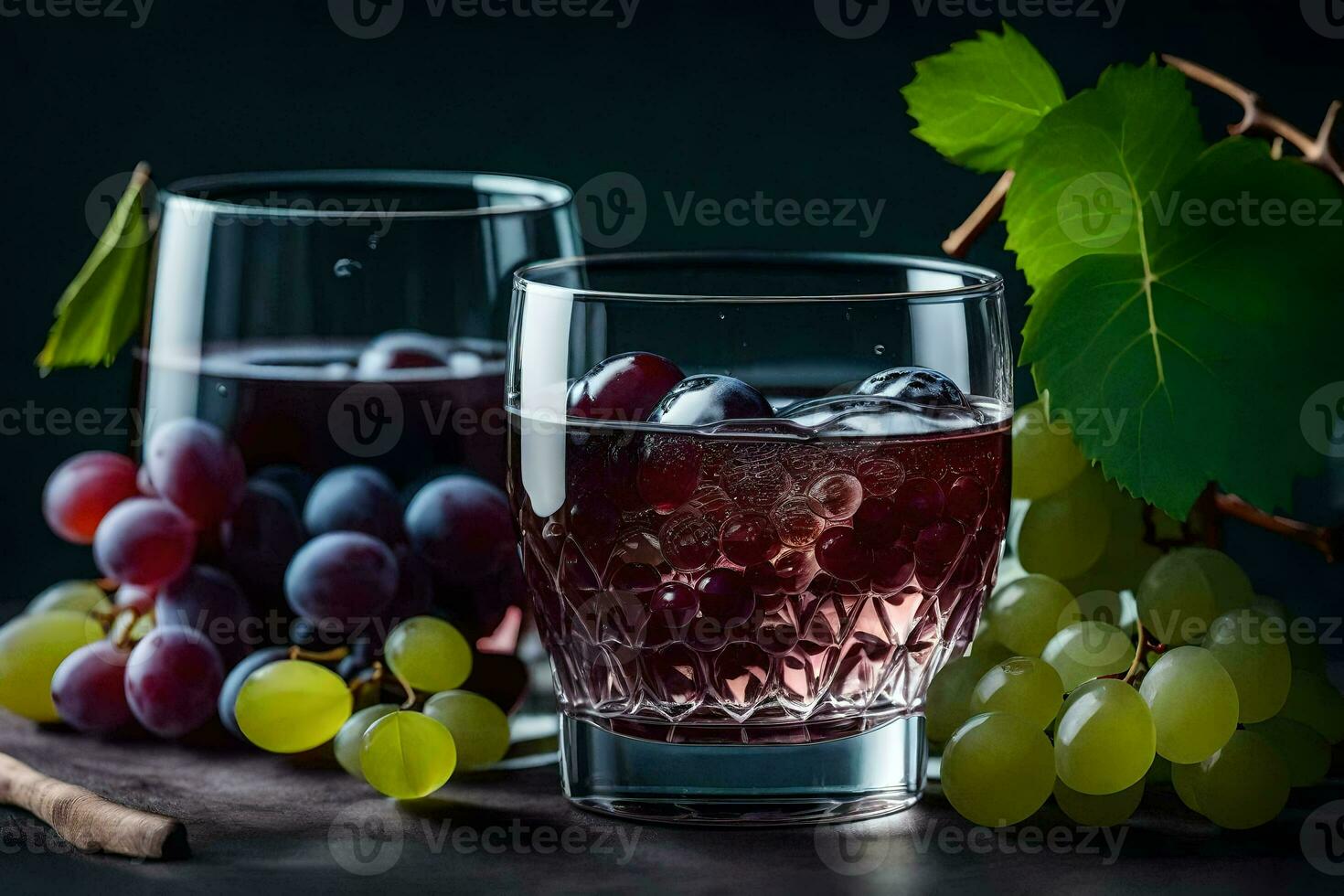two glasses of wine with grapes and leaves. AI-Generated photo