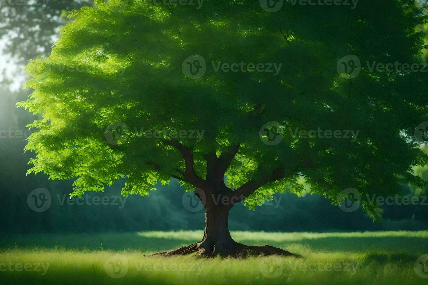 a tree in the middle of a field. AI-Generated photo
