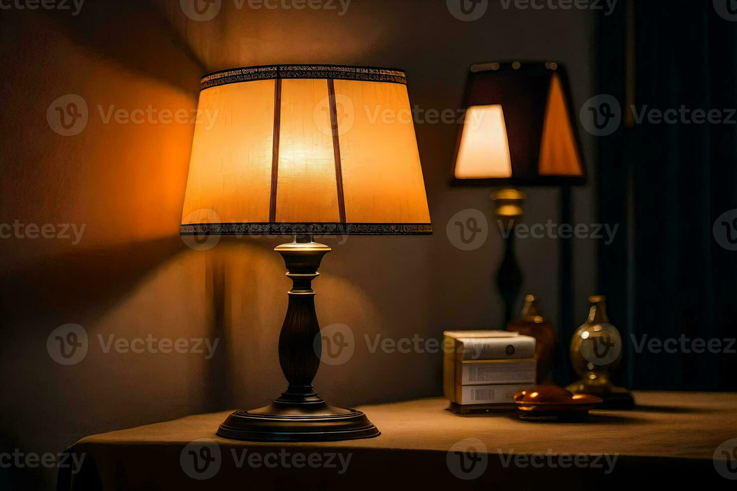 a table lamp with a lampshade on it. AI-Generated photo