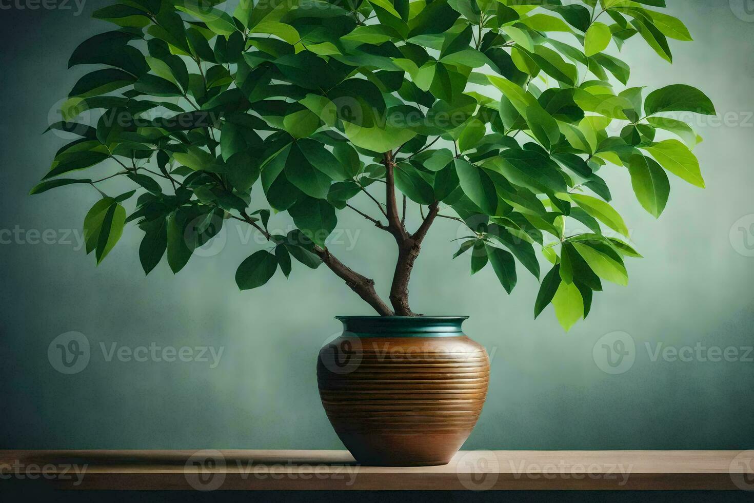 a potted plant is sitting on a table. AI-Generated photo