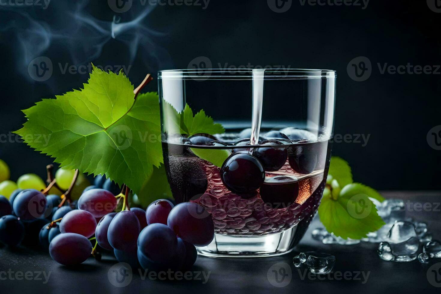 grapes and ice in a glass. AI-Generated photo