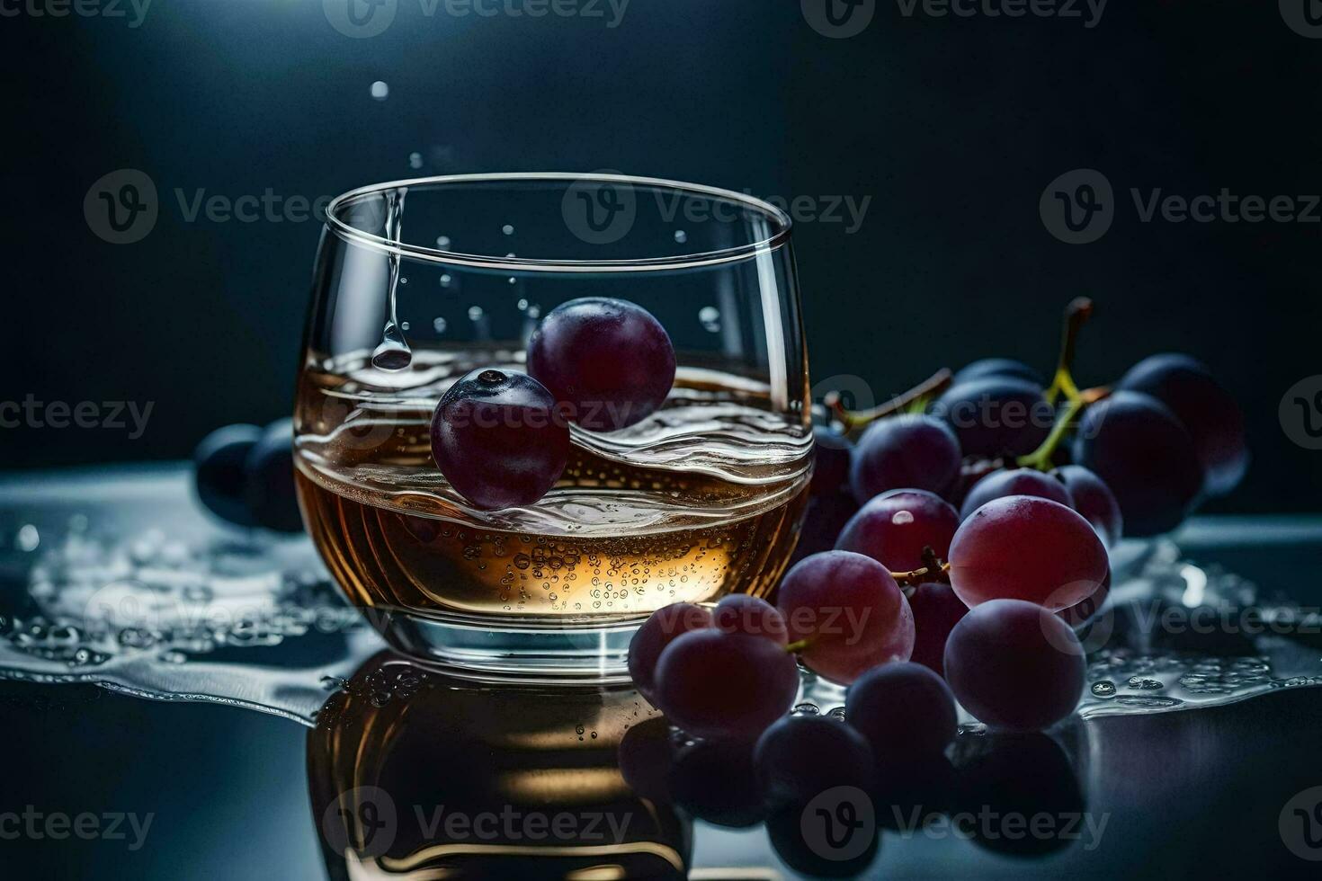 a glass of wine with grapes on the table. AI-Generated photo