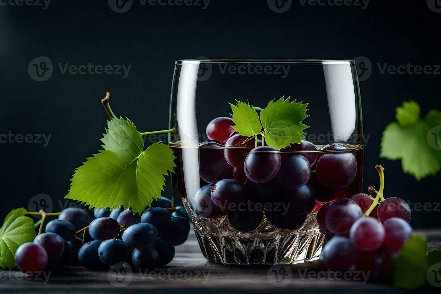 grapes in a glass with leaves. AI-Generated photo