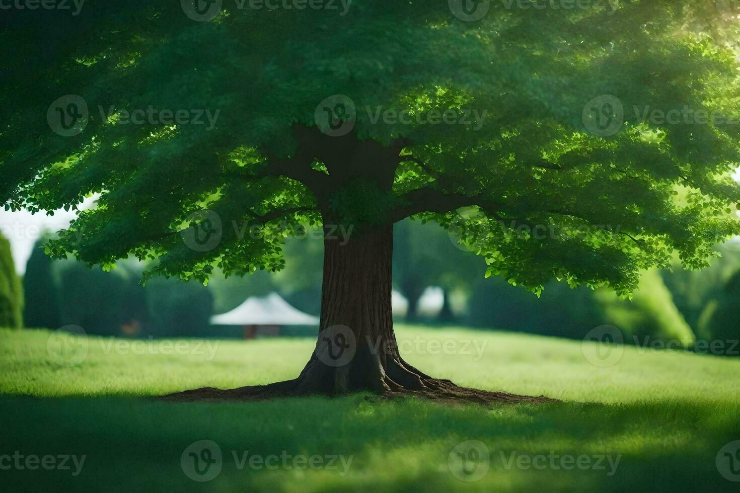 un árbol en el medio de un campo. generado por ai foto