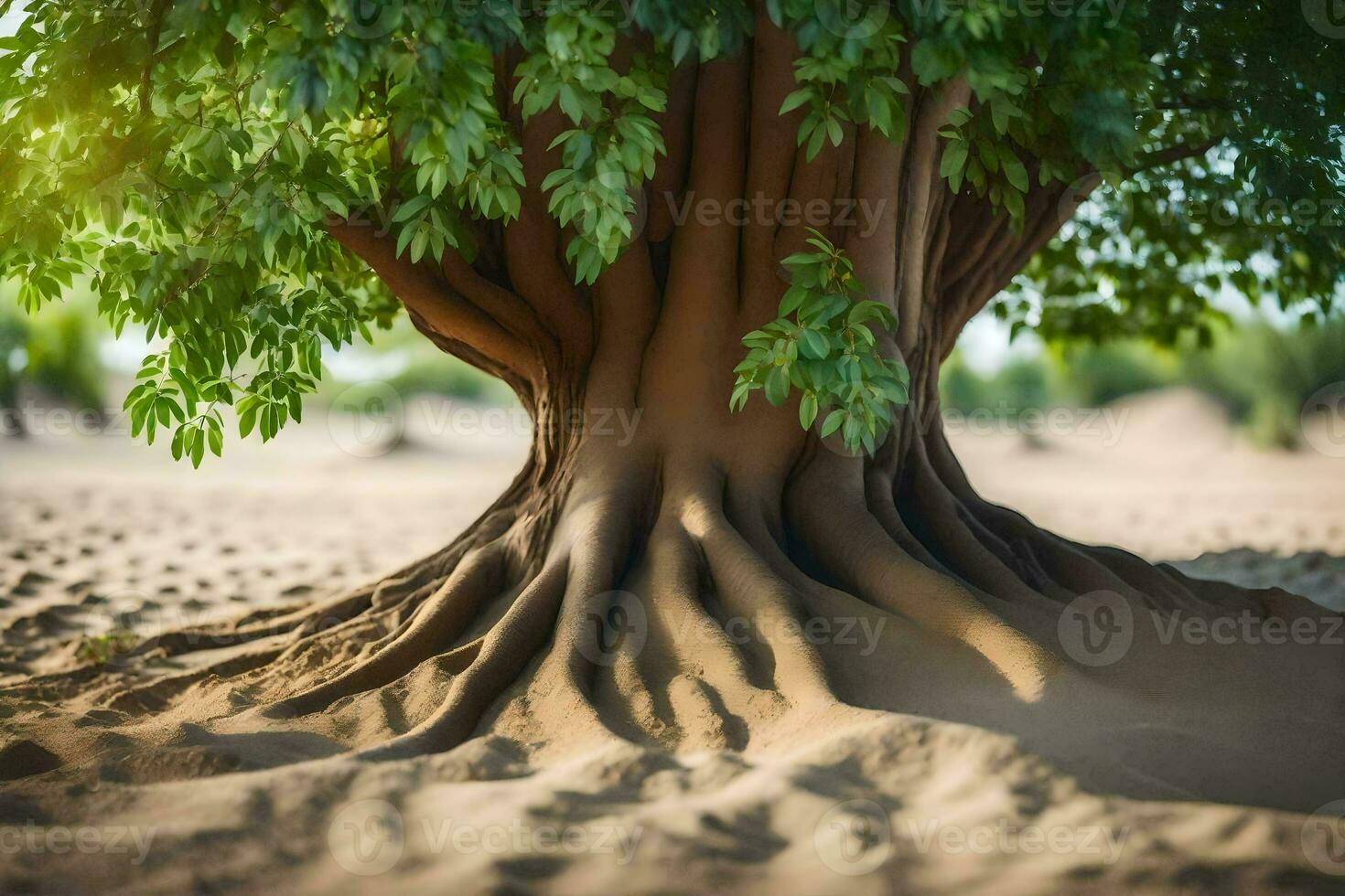 a tree with roots in the desert. AI-Generated photo