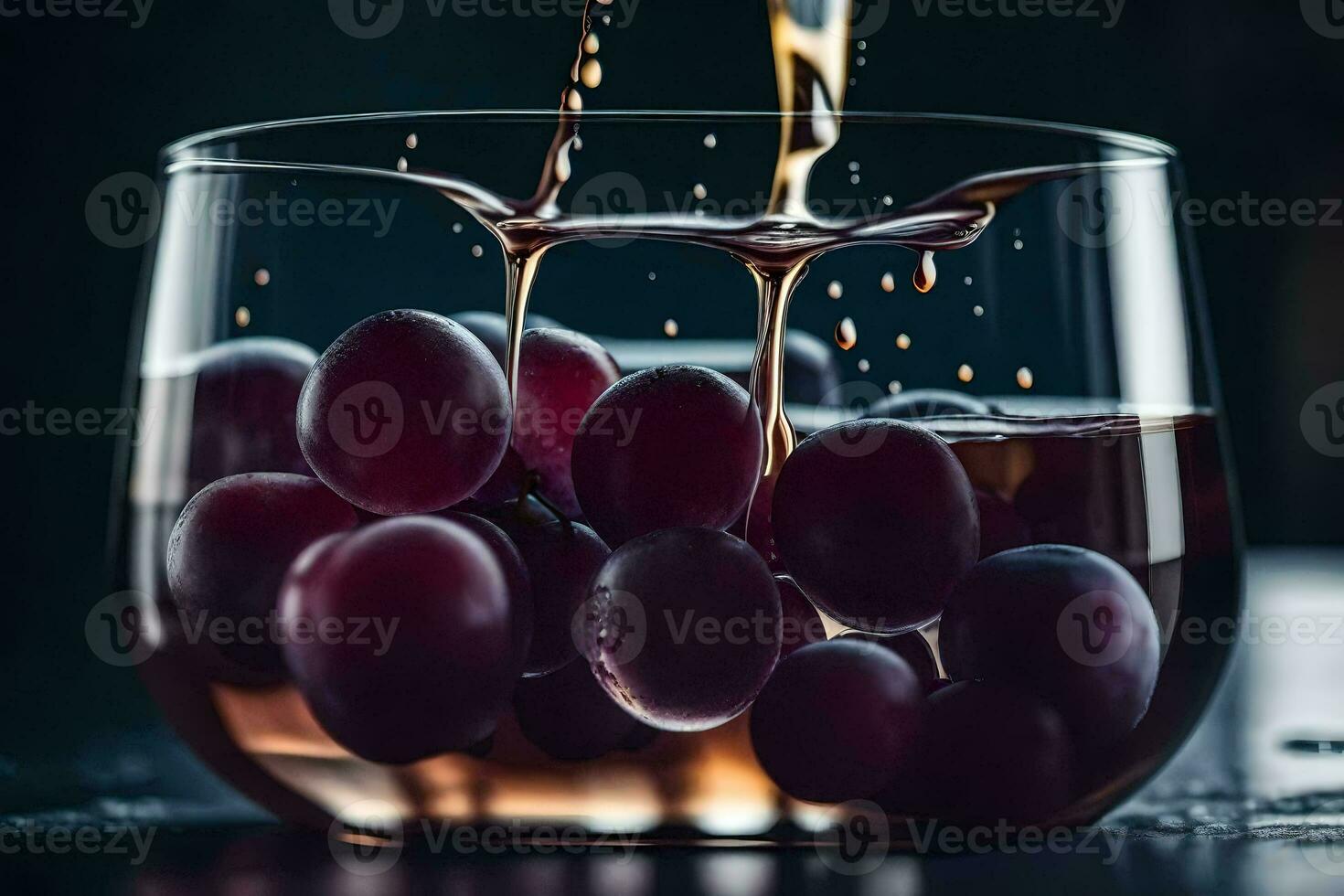 a glass filled with grapes being poured into it. AI-Generated photo