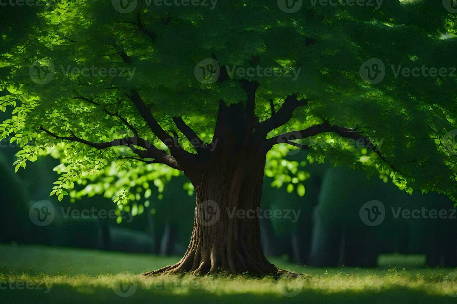 a tree is shown in a green field. AI-Generated photo