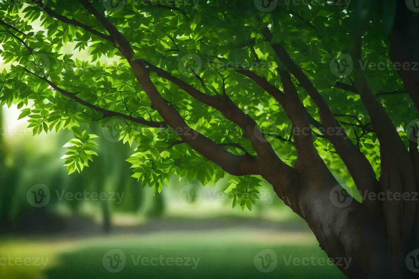 a tree with green leaves in the background. AI-Generated photo