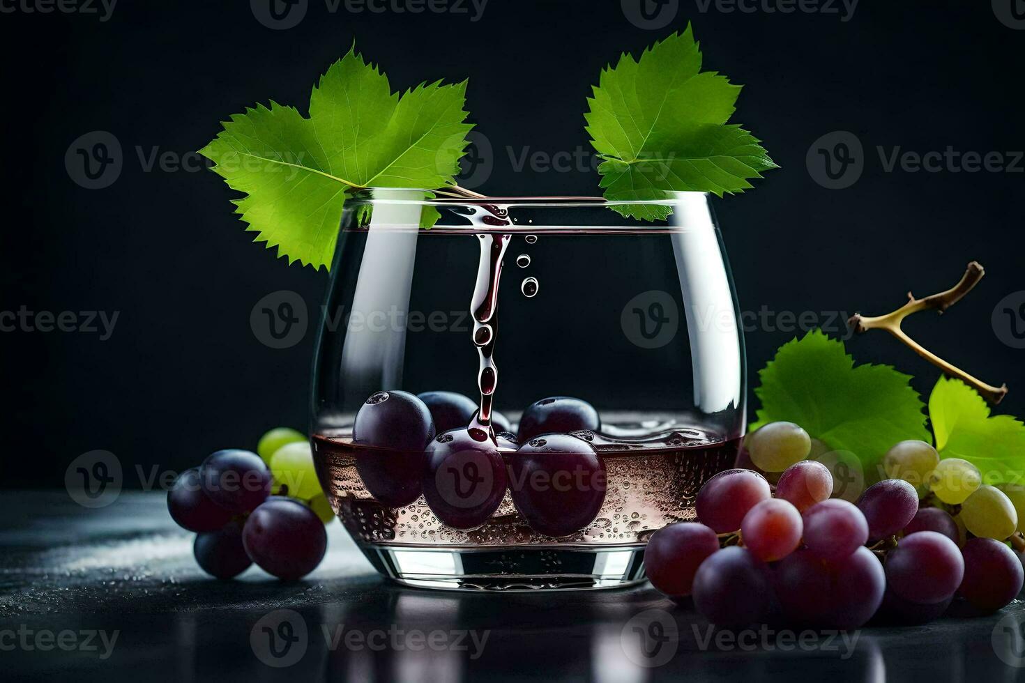grapes in a glass with a splash of wine. AI-Generated photo