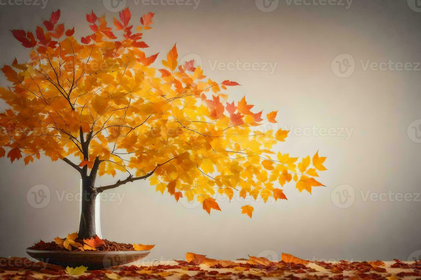 autumn bonsai tree in a vase. AI-Generated photo