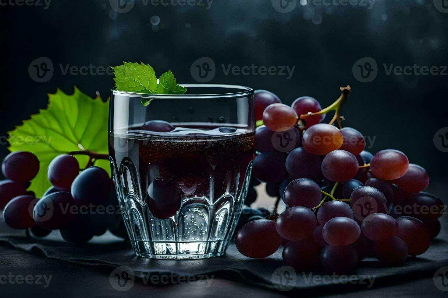 a glass of wine and grapes on a table. AI-Generated photo