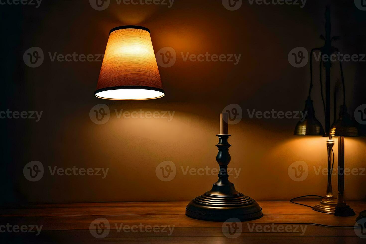 un lámpara es en un mesa siguiente a un lámpara. generado por ai foto