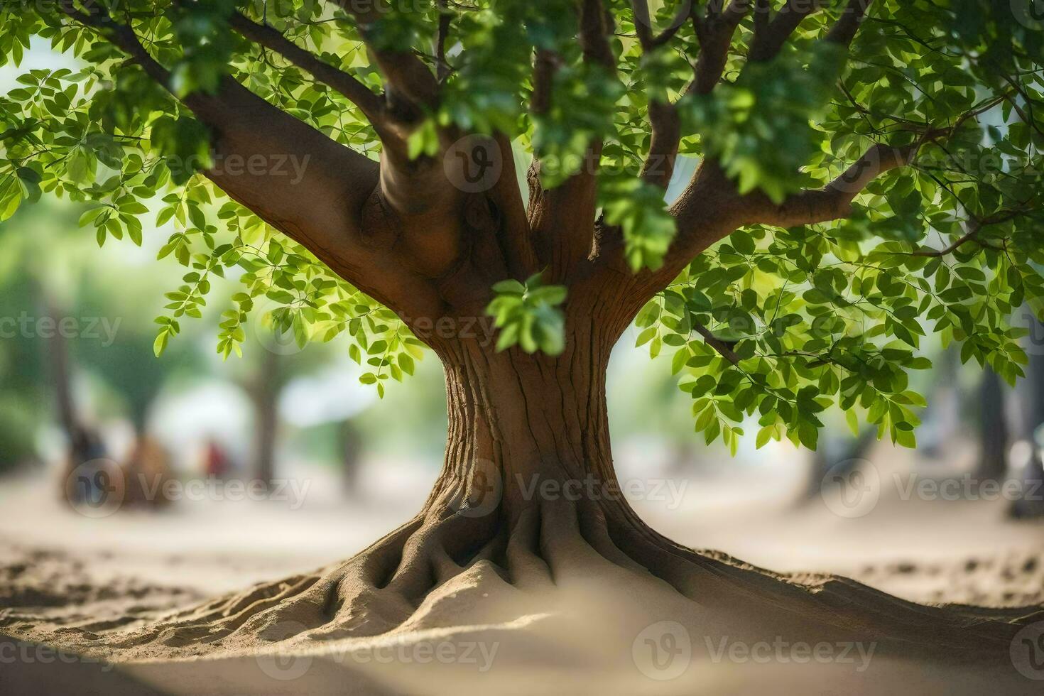 a tree with leaves growing out of the ground. AI-Generated photo