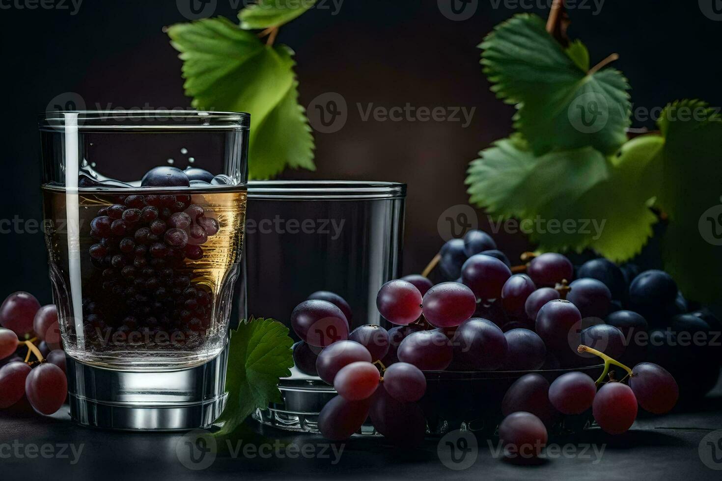 grapes and water in a glass. AI-Generated photo